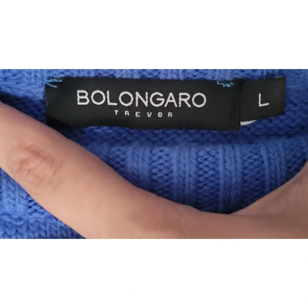 Bolongaro Trevor Mens L Blue Cable Knit Crewneck Sweater Pullover Designer